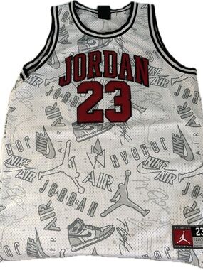 Jordan White Mesh 23 Graphic Kids Basketball Jersey